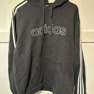 Adidas Men's Black Hoodie with White Stripes